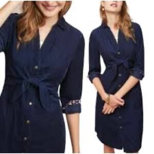 Maeve Anthropologie Winchester Blue Corduroy Front Tie Shirt‎ Dress Size 0